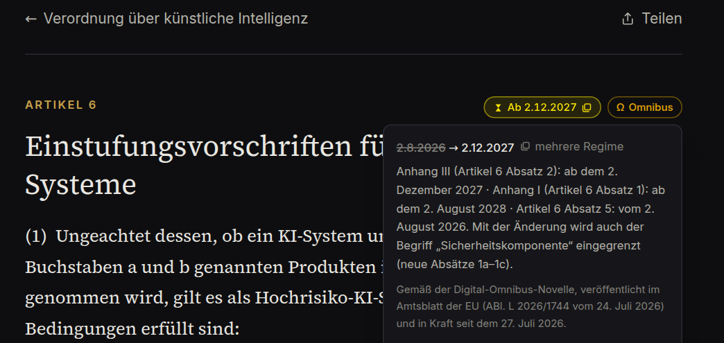 Geltungskennzeichen bei Artikel 6 mit geöffneten Details