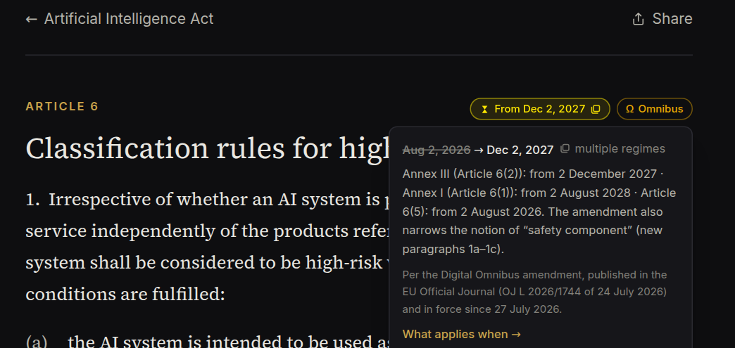 Applicability label on Article 6 with the detail open