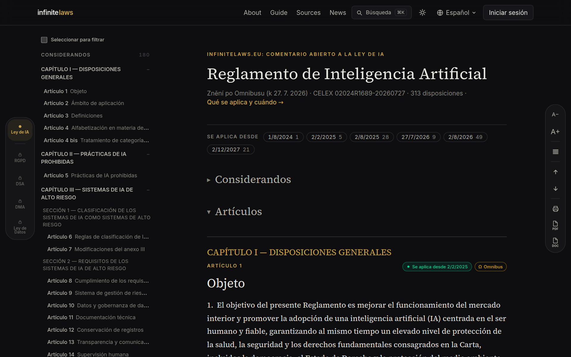 Texto comentado de la Ley de IA — índice y columna de lectura