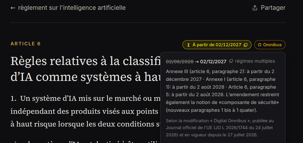 Étiquette d'applicabilité de l'article 6 avec le détail ouvert