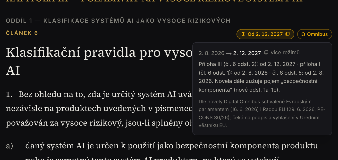 Applicability label on Article 6 with the detail open