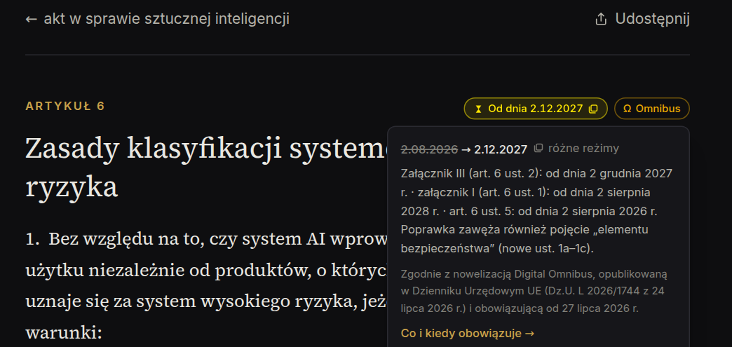 Znacznik stosowania przy artykule 6 z otwartymi szczegółami