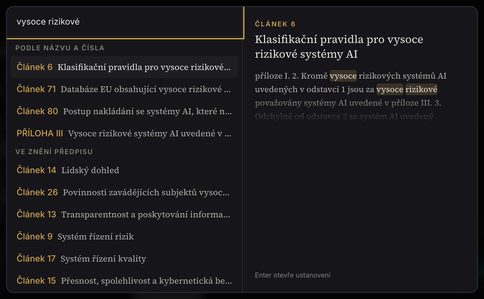 Search — results with a provision preview