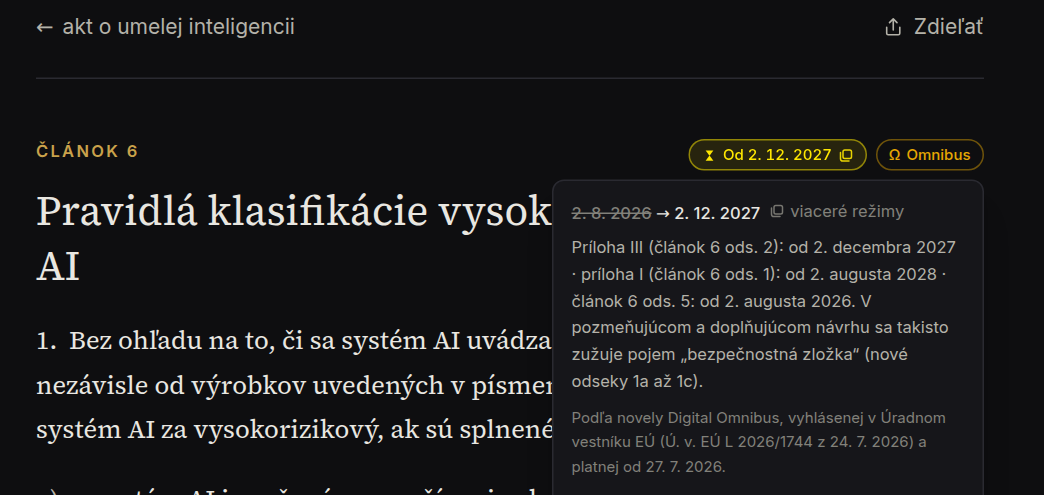 Štítok použiteľnosti pri článku 6 s otvoreným detailom